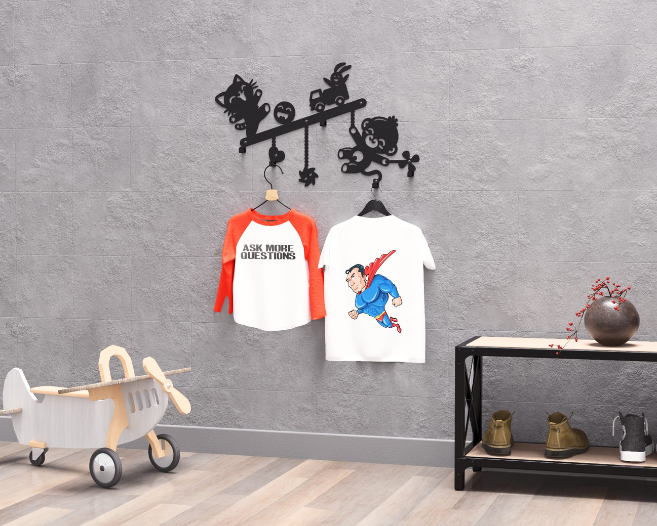 Fun Toys Kids’ Wall-Mounted Coat Rack. DXF, SVG files for plasma, laser cutting. Wall Coat Rack. Фото 5
