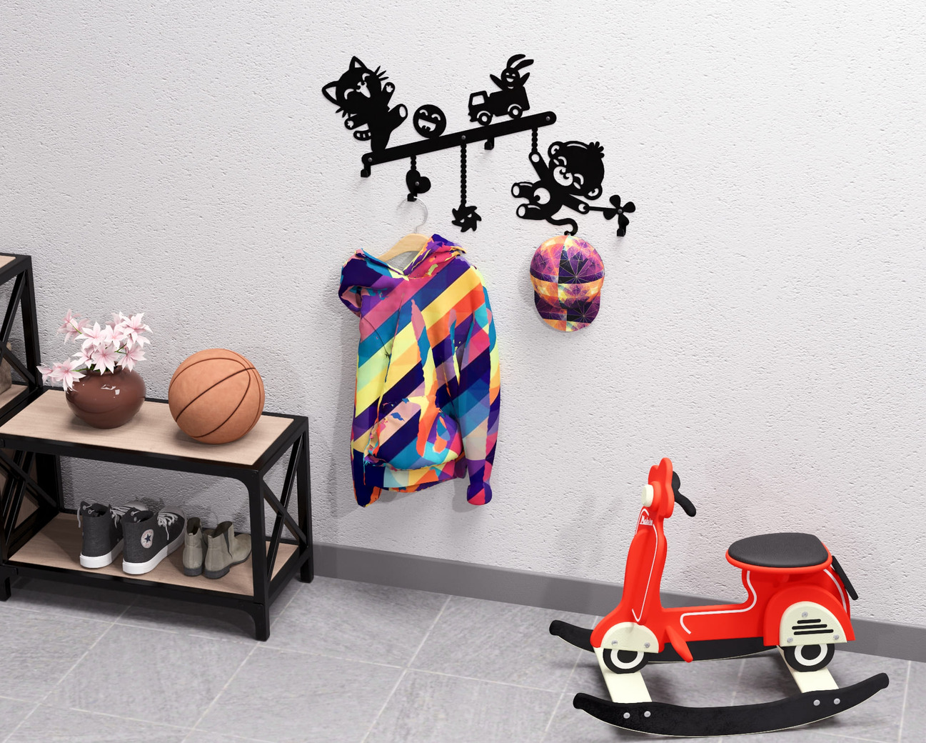 Fun Toys Kids’ Wall-Mounted Coat Rack. DXF, SVG files for plasma, laser cutting. Wall Coat Rack. Фото 6