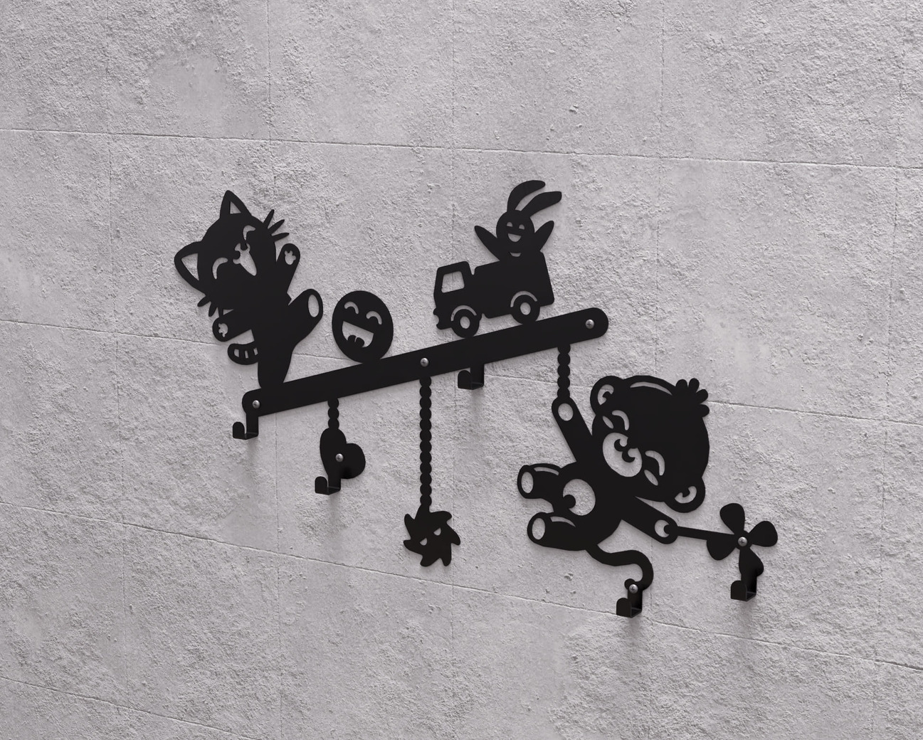 Fun Toys Kids’ Wall-Mounted Coat Rack. DXF, SVG files for plasma, laser cutting. Wall Coat Rack. Фото 9