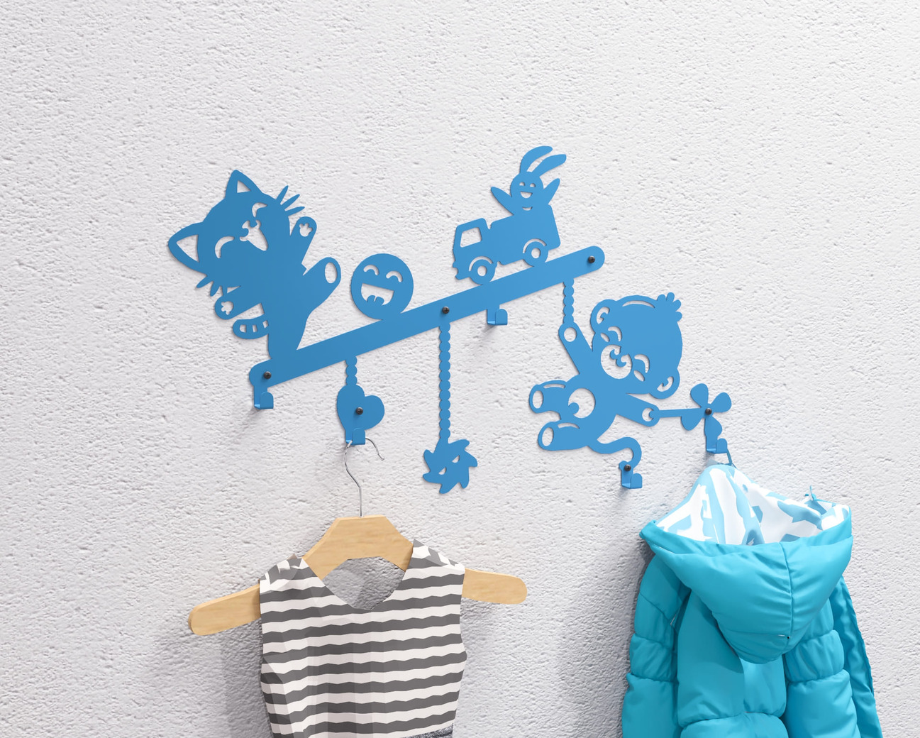 Fun Toys Kids’ Wall-Mounted Coat Rack. DXF, SVG files for plasma, laser cutting. Wall Coat Rack. Фото 11