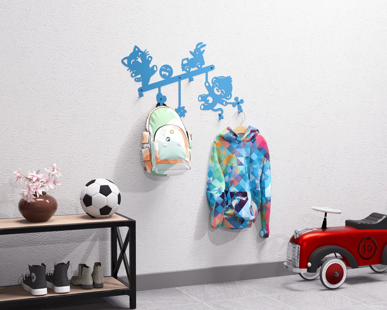 Fun Toys Kids’ Wall-Mounted Coat Rack. DXF, SVG files for plasma, laser cutting. Wall Coat Rack. Фото 13