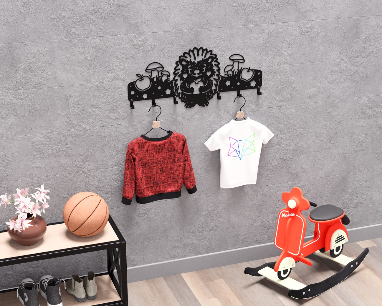 Hedgehog Kids’ Wall-Mounted Coat Rack. DXF, SVG files for plasma, laser cutting. Wall Mount Coat Rack. Фото 4