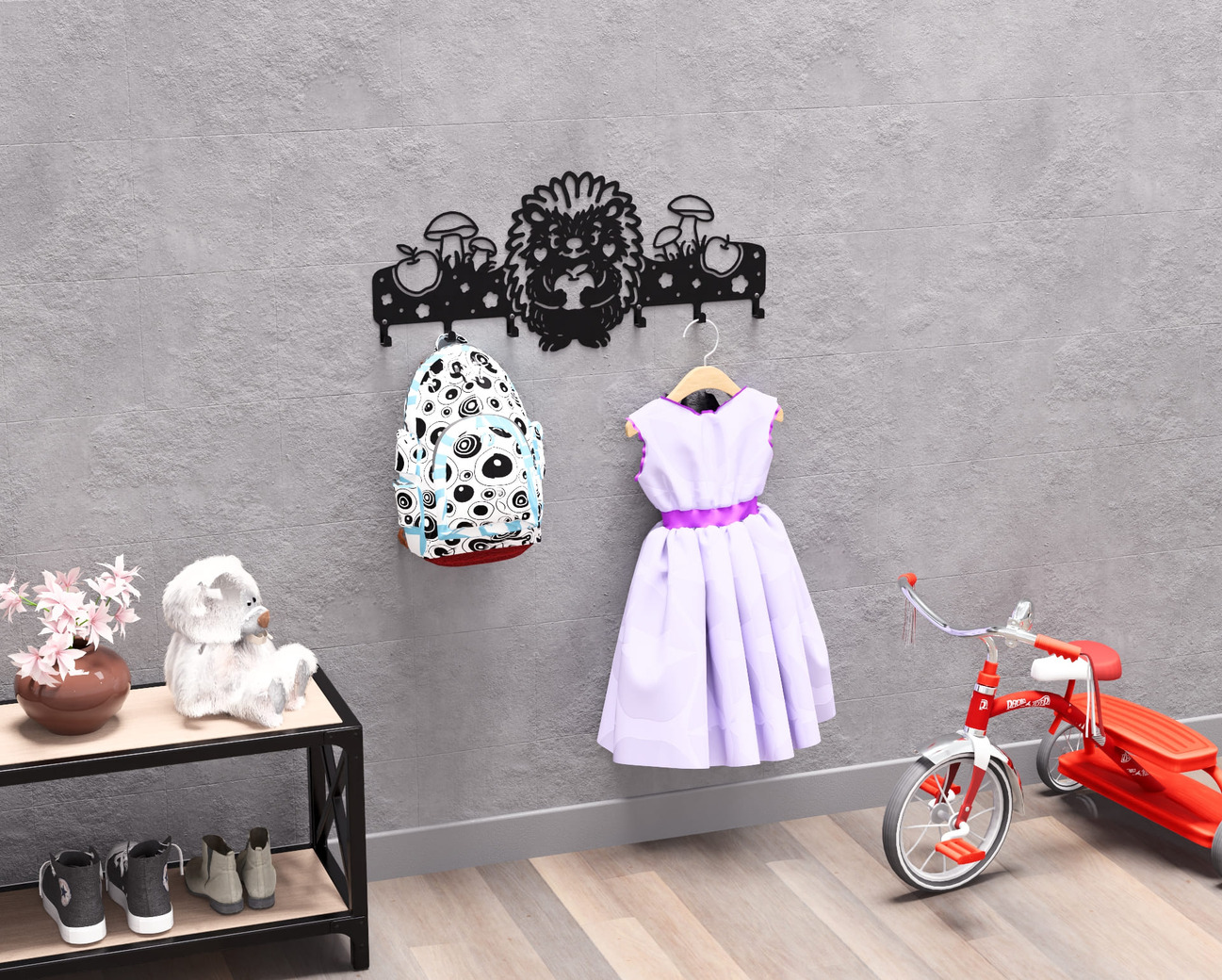 Hedgehog Kids’ Wall-Mounted Coat Rack. DXF, SVG files for plasma, laser cutting. Wall Mount Coat Rack. Фото 3