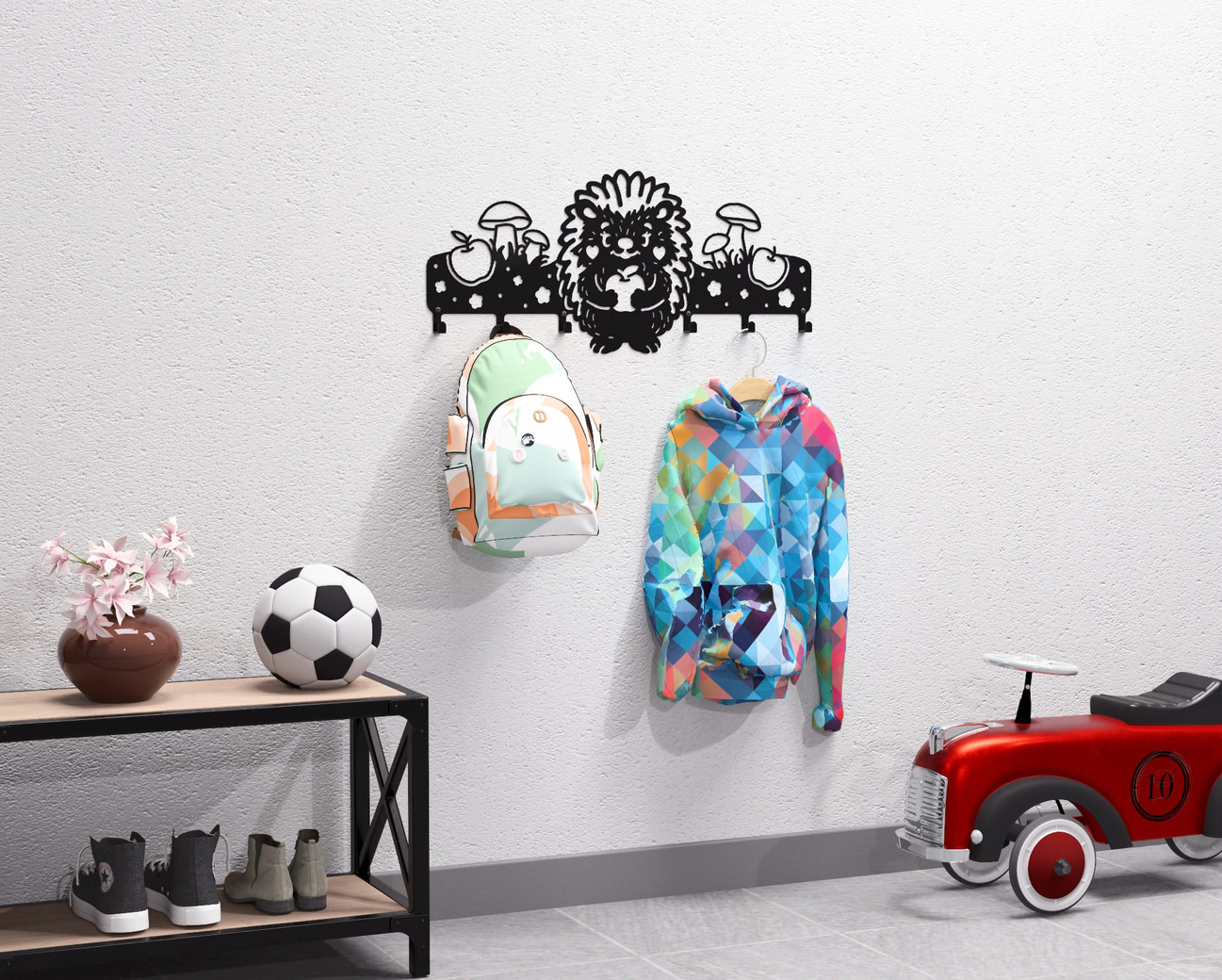 Hedgehog Kids’ Wall-Mounted Coat Rack. DXF, SVG files for plasma, laser cutting. Wall Mount Coat Rack. Фото 2