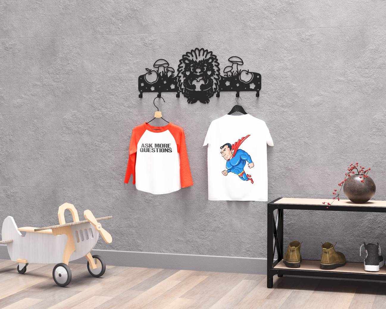 Hedgehog Kids’ Wall-Mounted Coat Rack. DXF, SVG files for plasma, laser cutting. Wall Mount Coat Rack. Фото 5