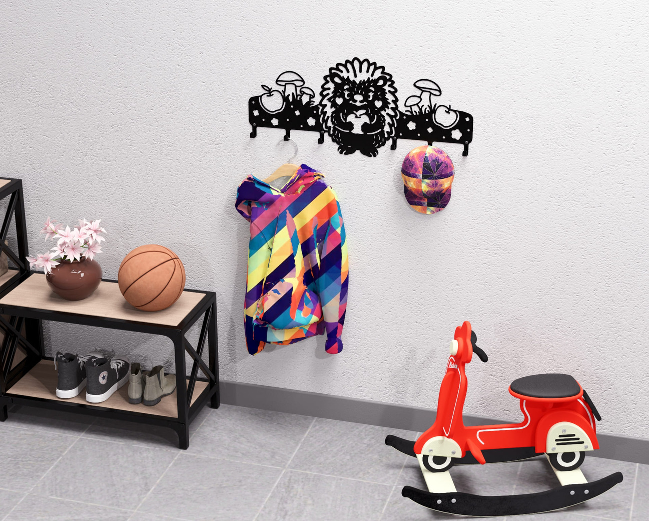 Hedgehog Kids’ Wall-Mounted Coat Rack. DXF, SVG files for plasma, laser cutting. Wall Mount Coat Rack. Фото 6
