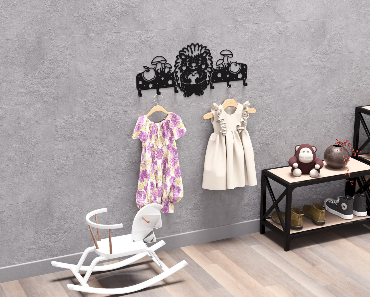 Hedgehog Kids’ Wall-Mounted Coat Rack. DXF, SVG files for plasma, laser cutting. Wall Mount Coat Rack. Фото 7