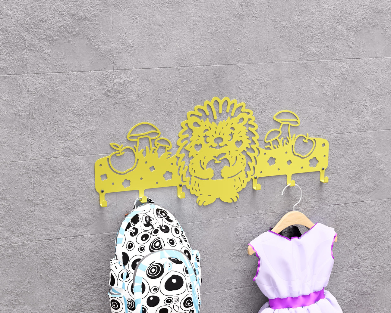Hedgehog Kids’ Wall-Mounted Coat Rack. DXF, SVG files for plasma, laser cutting. Wall Mount Coat Rack. Фото 12
