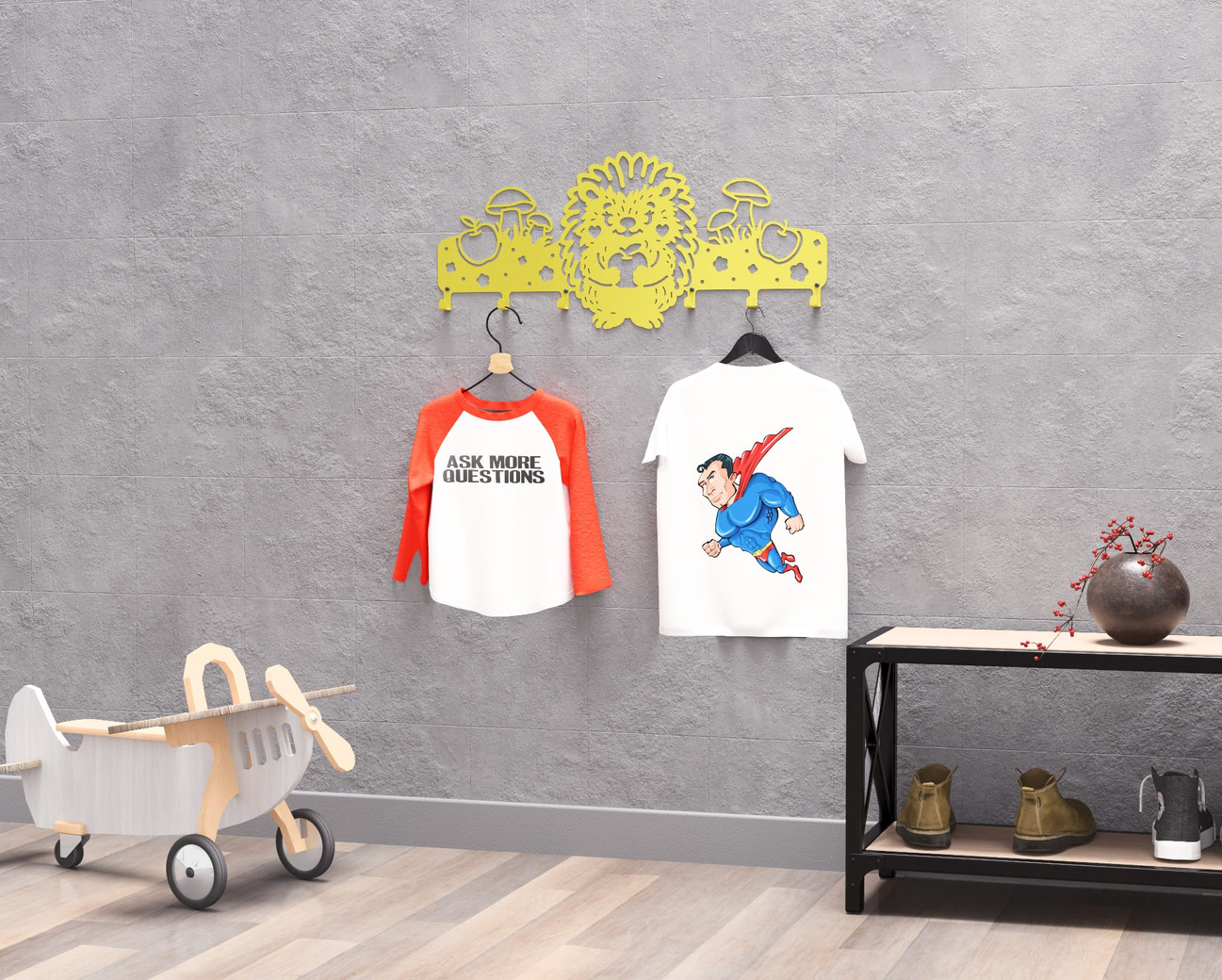 Hedgehog Kids’ Wall-Mounted Coat Rack. DXF, SVG files for plasma, laser cutting. Wall Mount Coat Rack. Фото 13