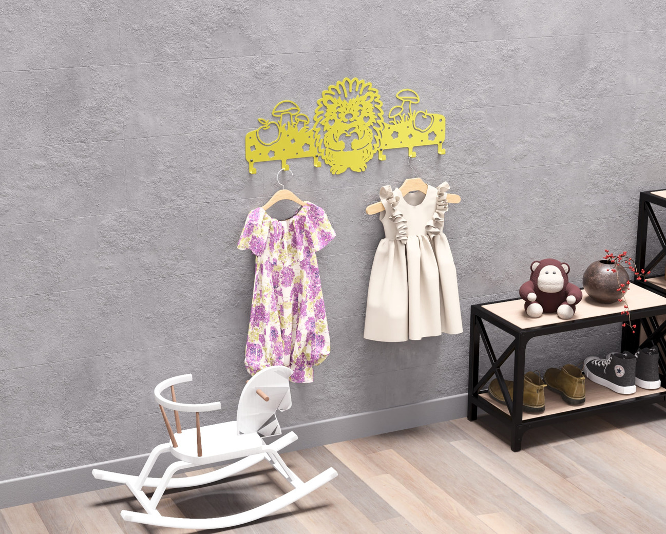 Hedgehog Kids’ Wall-Mounted Coat Rack. DXF, SVG files for plasma, laser cutting. Wall Mount Coat Rack. Фото 14