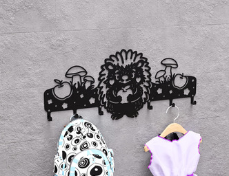 Hedgehog Kids’ Wall-Mounted Coat Rack. DXF, SVG files for plasma, laser cutting. Wall Mount Coat Rack