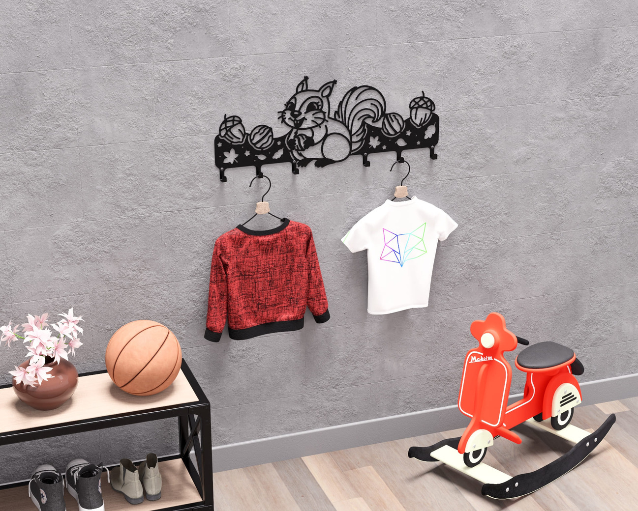 Детская настенная вешалка для одежды Белочка. DXF, SVG файлы для плазменной, лазерной резки. Фото 3