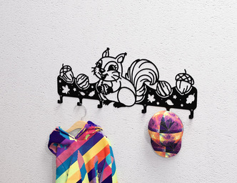 Squirrel Kids’ Wall-Mounted Coat Rack. DXF, SVG files for plasma, laser cutting. Wall Mount Coat Rack