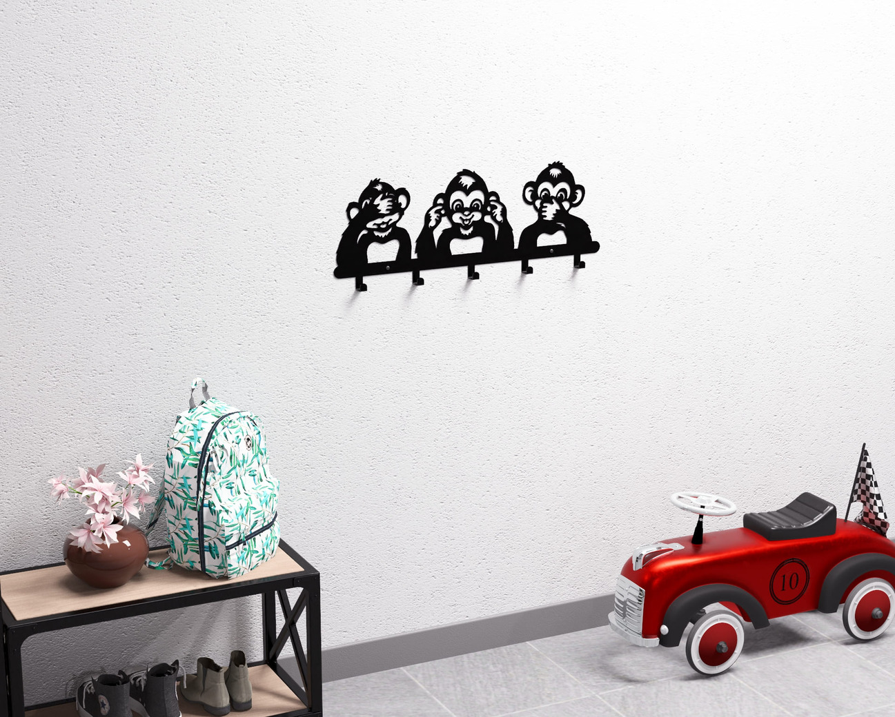 Three Wise Monkeys Kids’ Wall-Mounted Coat Rack. DXF, SVG files for plasma, laser cutting. Wall Mount Coat Rack. Фото 8