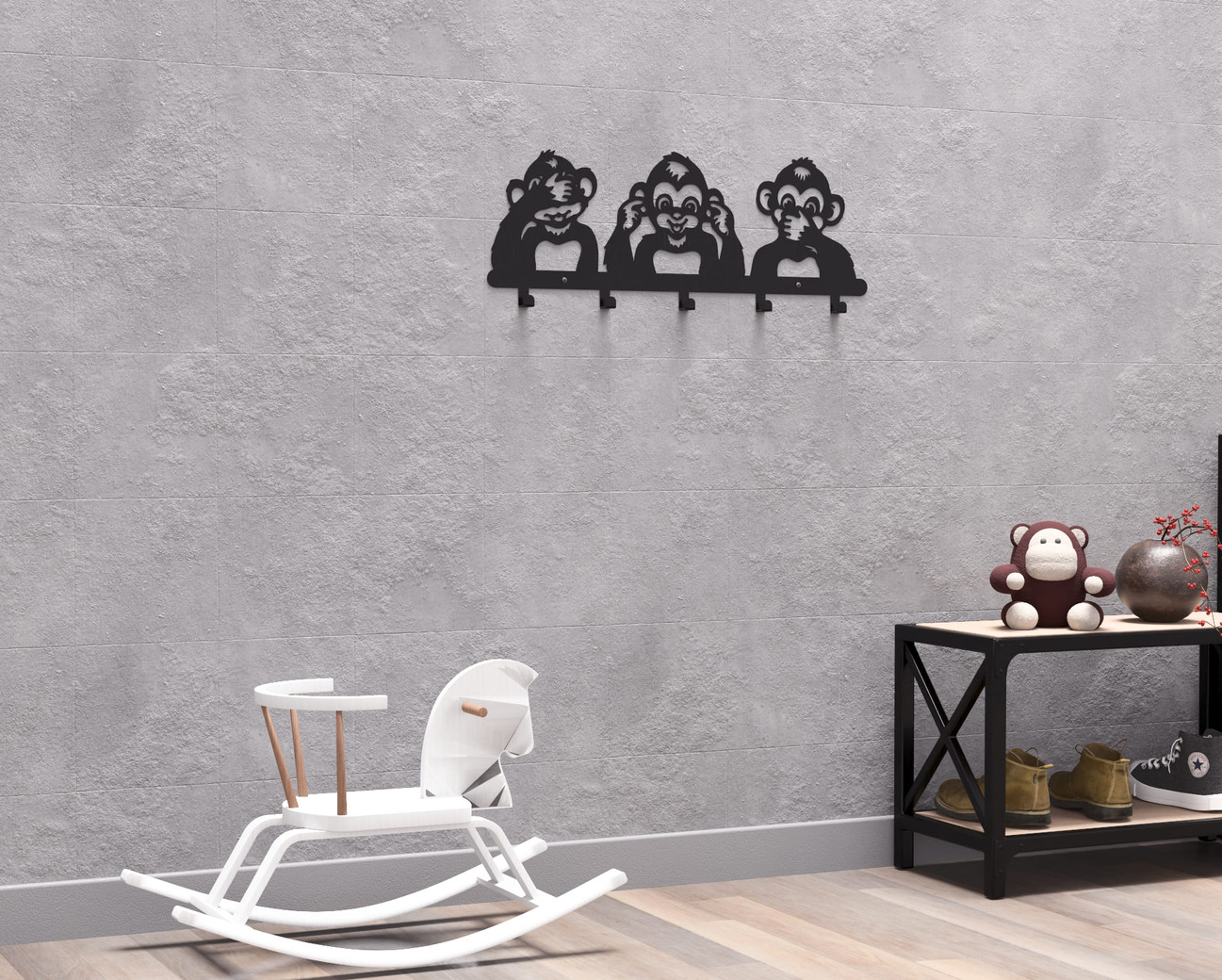Three Wise Monkeys Kids’ Wall-Mounted Coat Rack. DXF, SVG files for plasma, laser cutting. Wall Mount Coat Rack. Фото 11