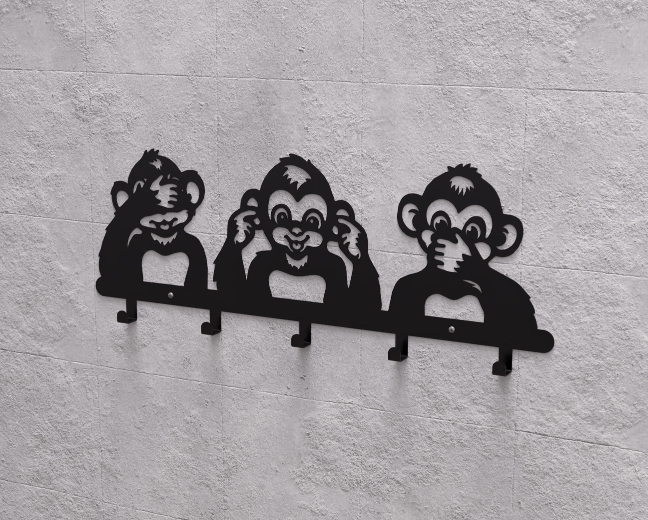 Three Wise Monkeys Kids’ Wall-Mounted Coat Rack. DXF, SVG files for plasma, laser cutting. Wall Mount Coat Rack. Фото 9