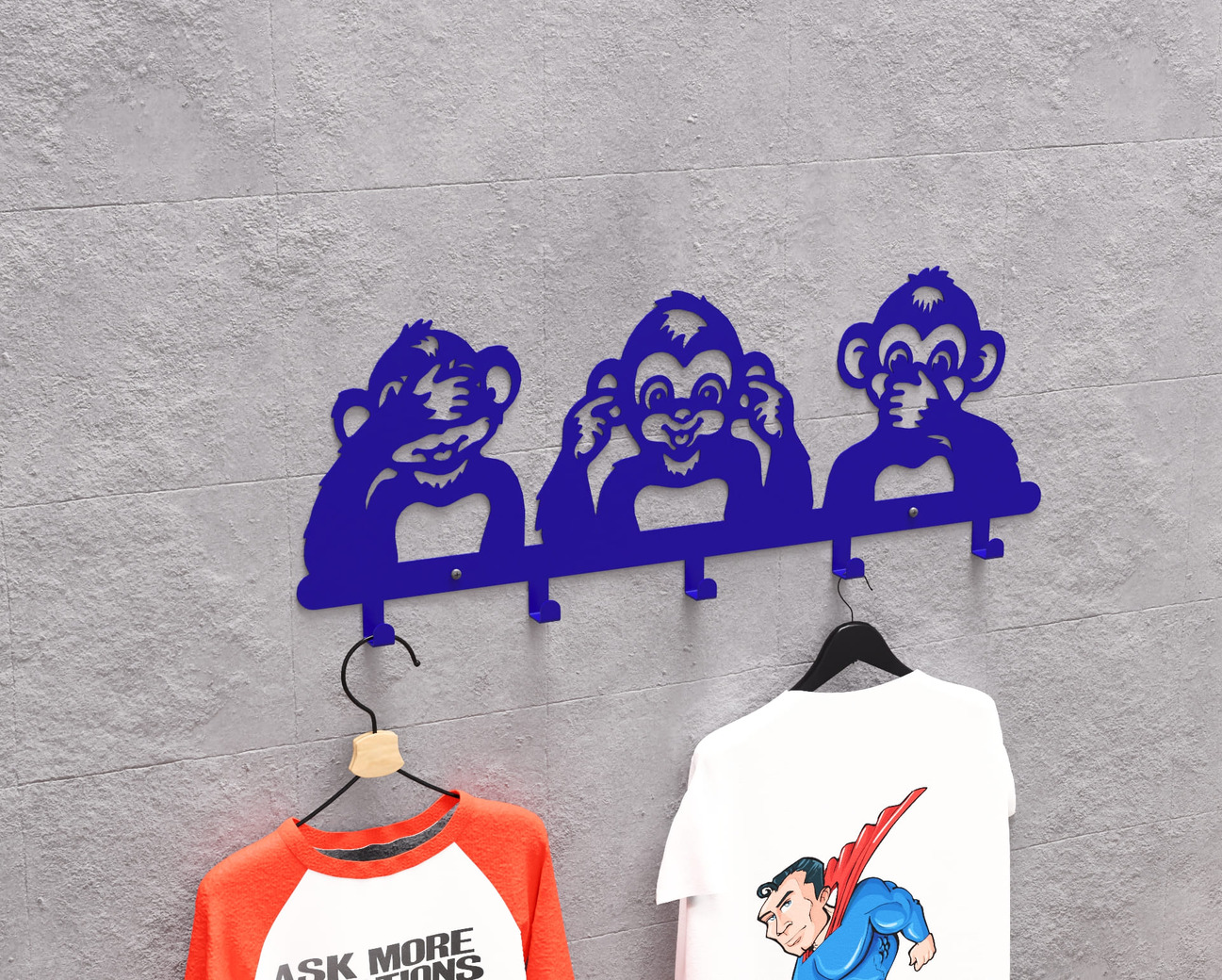 Three Wise Monkeys Kids’ Wall-Mounted Coat Rack. DXF, SVG files for plasma, laser cutting. Wall Mount Coat Rack. Фото 12
