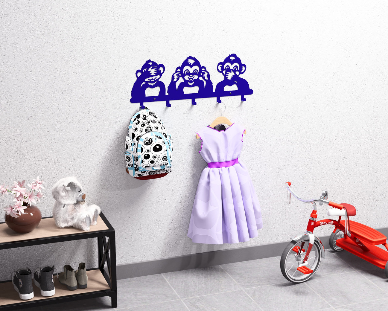 Three Wise Monkeys Kids’ Wall-Mounted Coat Rack. DXF, SVG files for plasma, laser cutting. Wall Mount Coat Rack. Фото 13