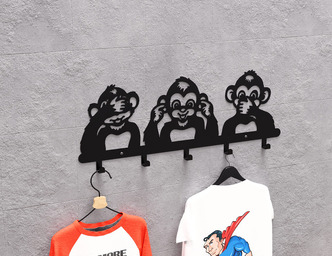 Three Wise Monkeys Kids’ Wall-Mounted Coat Rack. DXF, SVG files for plasma, laser cutting. Wall Mount Coat Rack