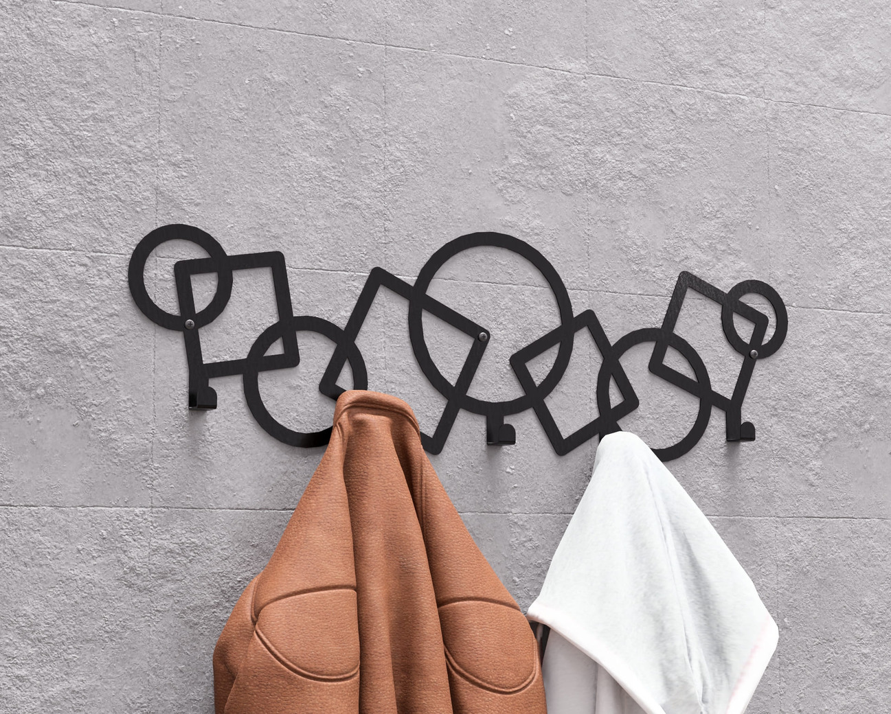 Abstract Circles and Squares Pattern Wall-Mounted Coat Rack. DXF, SVG files for plasma, laser cutting. Wall Coatrack. Фото 3