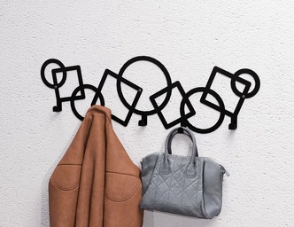 Abstract Circles and Squares Pattern Wall-Mounted Coat Rack. DXF, SVG files for plasma, laser cutting. Wall Coatrack