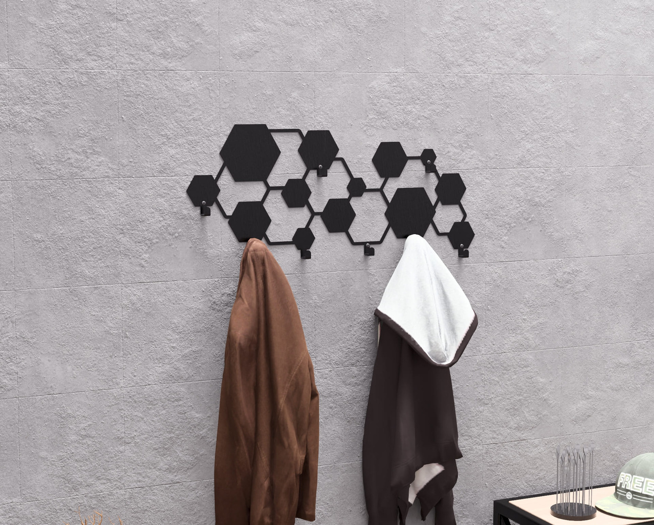 Cuier de perete Abstracție model de hexagoane. Fișiere DXF, SVG pentru tăiere cu plasmă și laser. Cuier perete. Фото 4