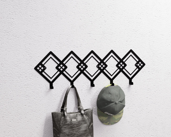 Abstract Rhombus Pattern Wall-Mounted Coat Rack. DXF, SVG files for plasma, laser cutting. Wall Coatrack