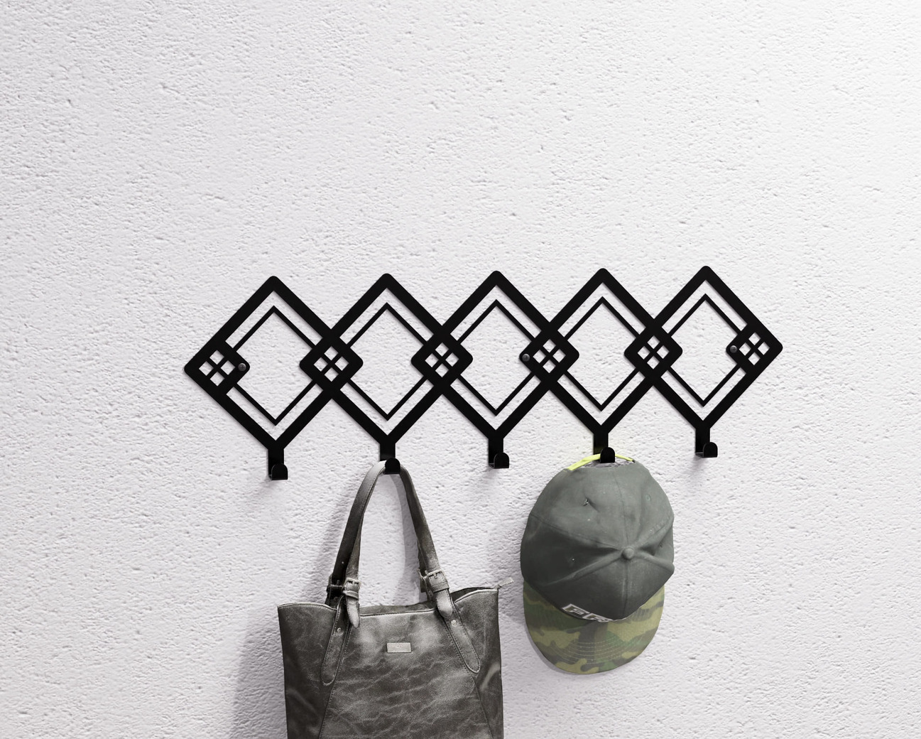 Abstract Rhombus Pattern Wall-Mounted Coat Rack. DXF, SVG files for plasma, laser cutting. Wall Coatrack