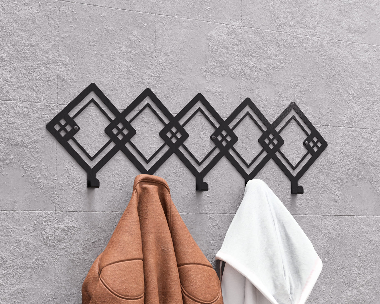Abstract Rhombus Pattern Wall-Mounted Coat Rack. DXF, SVG files for plasma, laser cutting. Wall Coatrack. Фото 4
