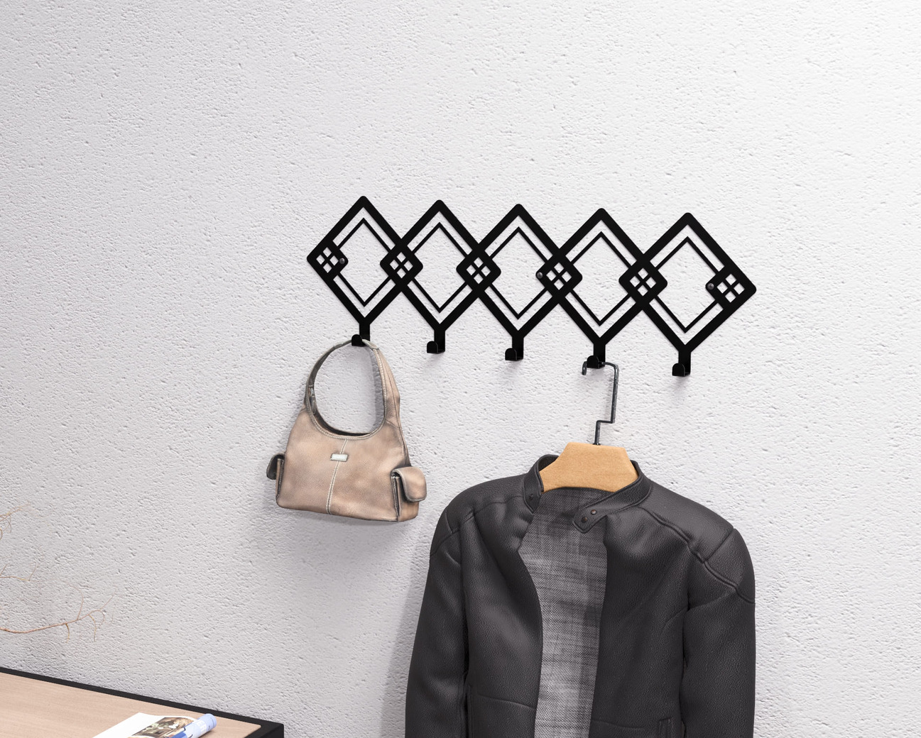 Abstract Rhombus Pattern Wall-Mounted Coat Rack. DXF, SVG files for plasma, laser cutting. Wall Coatrack. Фото 2