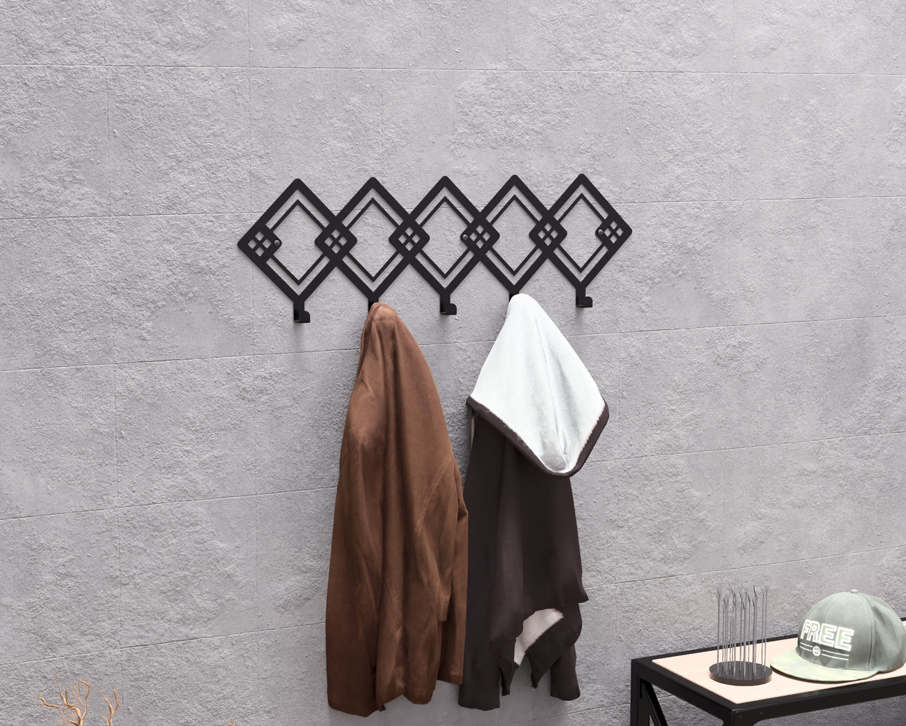 Abstract Rhombus Pattern Wall-Mounted Coat Rack. DXF, SVG files for plasma, laser cutting. Wall Coatrack. Фото 3