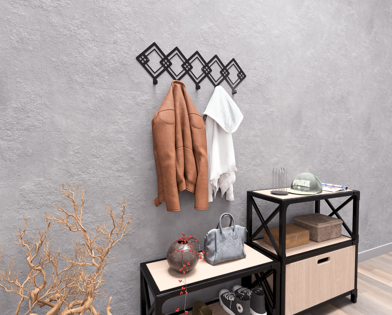 Abstract Rhombus Pattern Wall-Mounted Coat Rack. DXF, SVG files for plasma, laser cutting. Wall Coatrack. Фото 5