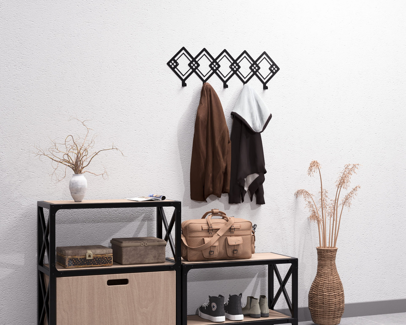 Abstract Rhombus Pattern Wall-Mounted Coat Rack. DXF, SVG files for plasma, laser cutting. Wall Coatrack. Фото 8