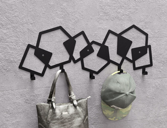 Abstract Squares and Hexagons Pattern Wall-Mounted Coat Rack. DXF, SVG files for plasma, laser cutting. Wall Coat Rack
