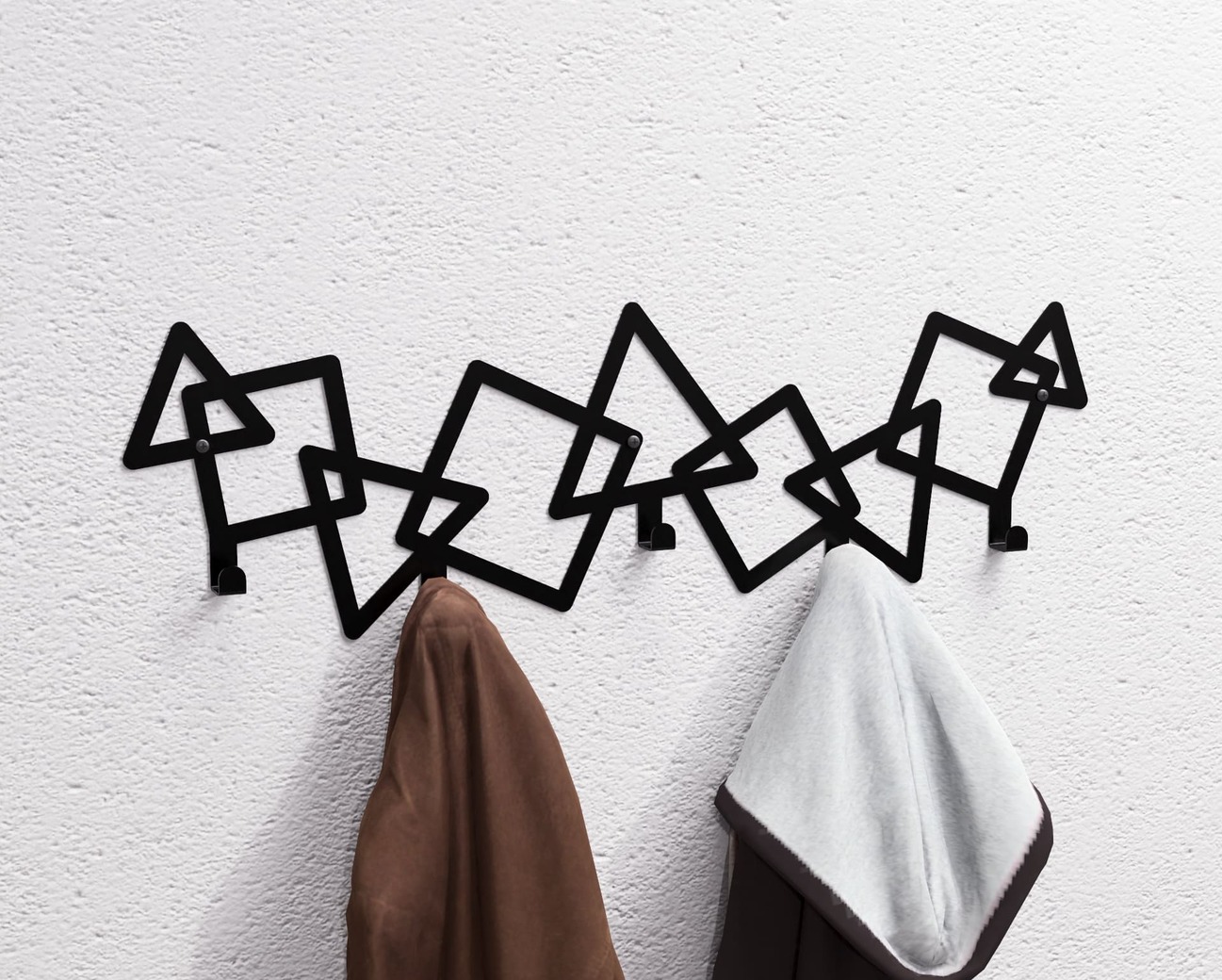 Abstract Triangles and Squares Pattern Wall-Mounted Coat Rack. DXF, SVG files for plasma, laser cutting. Wall Mount Coat Rack
