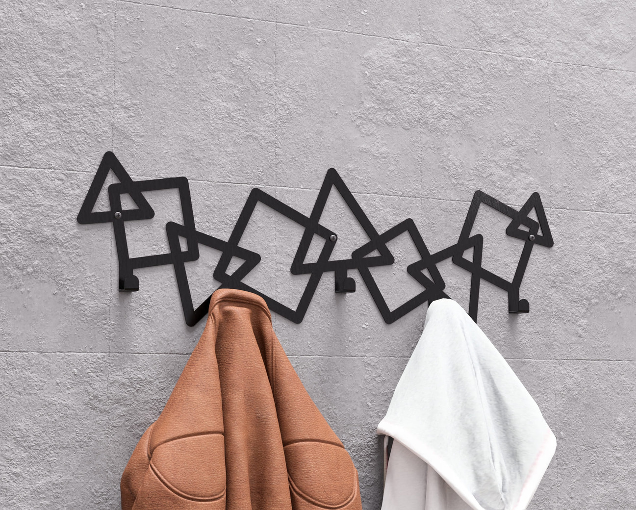 Abstract Triangles and Squares Pattern Wall-Mounted Coat Rack. DXF, SVG files for plasma, laser cutting. Wall Mount Coat Rack. Фото 5
