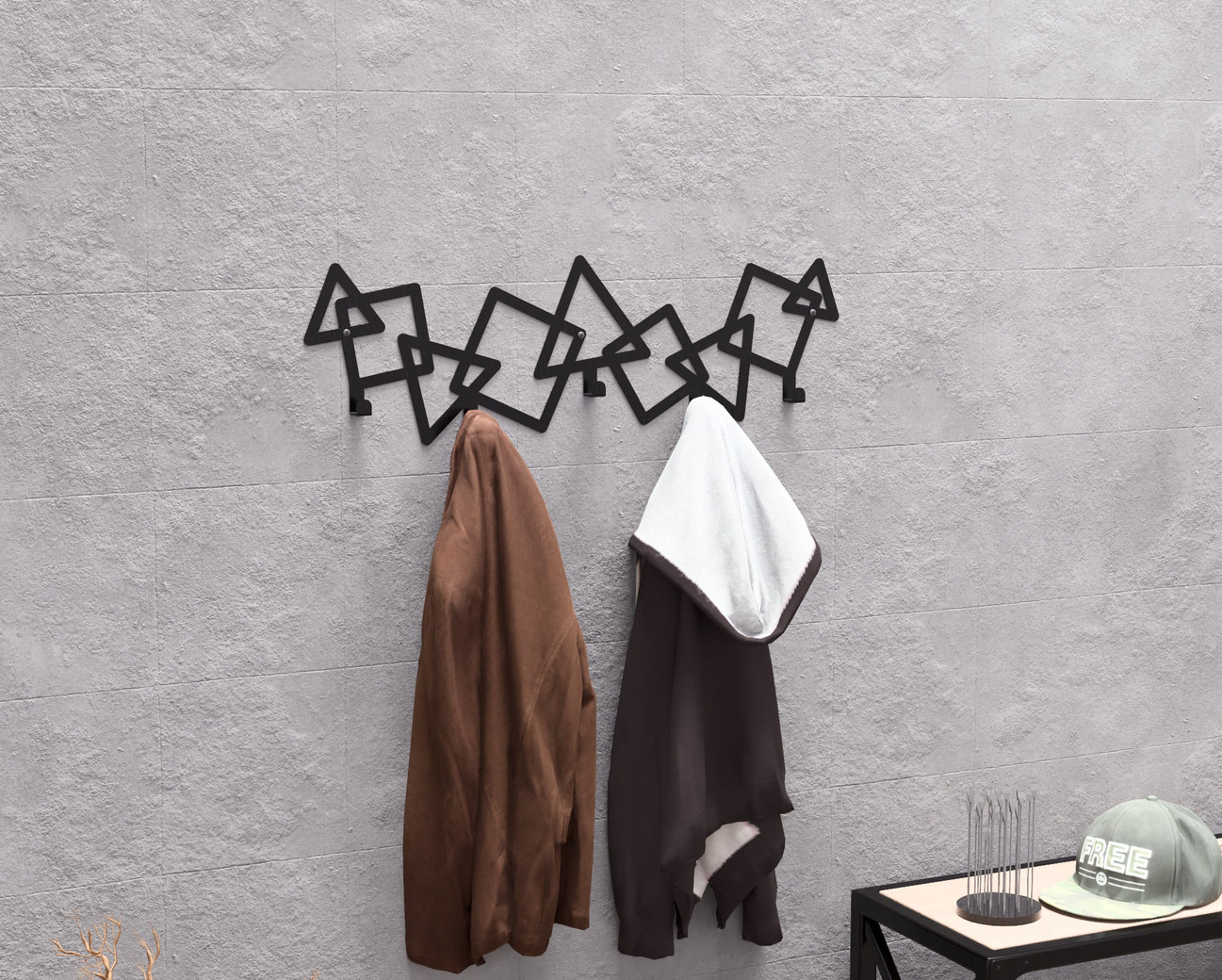Abstract Triangles and Squares Pattern Wall-Mounted Coat Rack. DXF, SVG files for plasma, laser cutting. Wall Mount Coat Rack. Фото 3