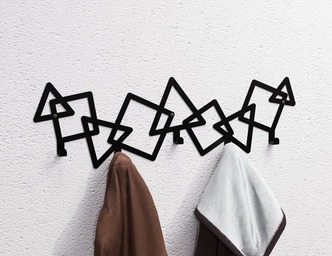 Abstract Triangles and Squares Pattern Wall-Mounted Coat Rack. DXF, SVG files for plasma, laser cutting. Wall Mount Coat Rack