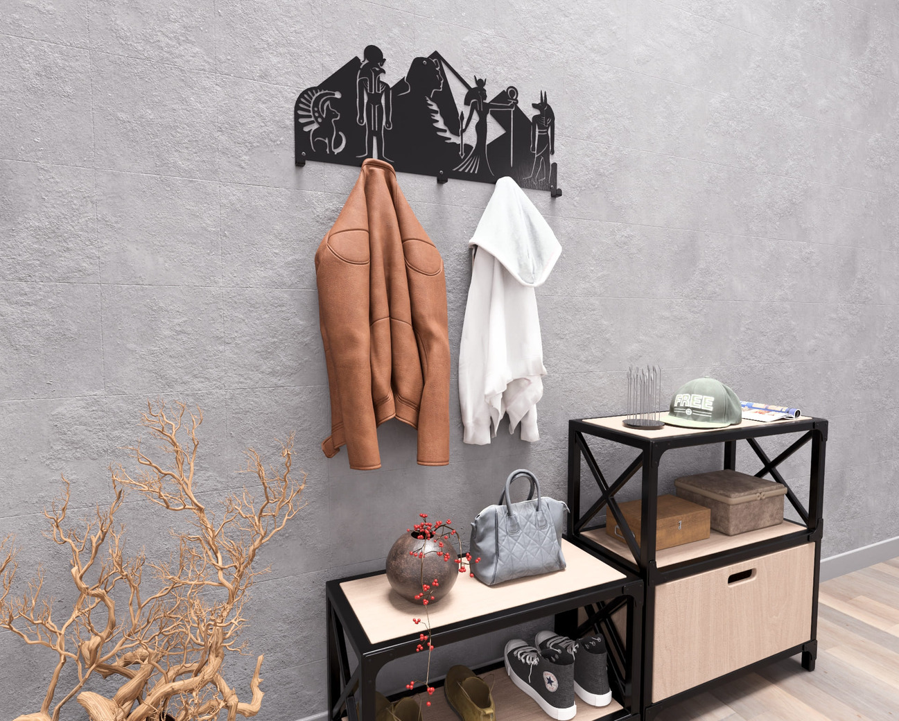 Egypt Wall-Mounted Coat Rack. DXF, SVG files for plasma, laser cutting. Wall Coatrack. Фото 5