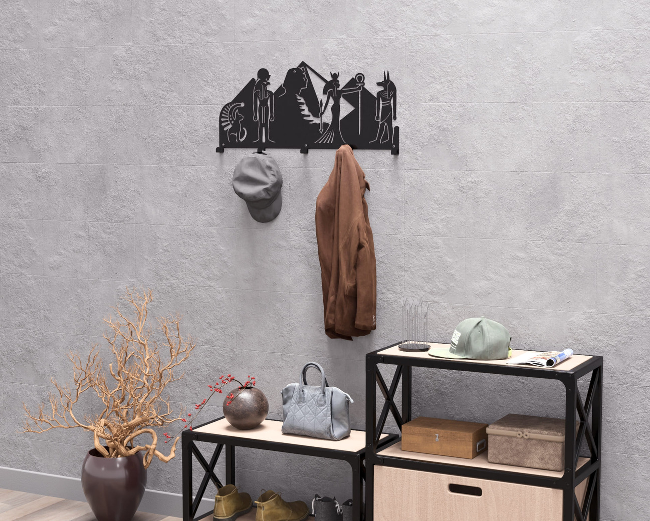 Egypt Wall-Mounted Coat Rack. DXF, SVG files for plasma, laser cutting. Wall Coatrack. Фото 6