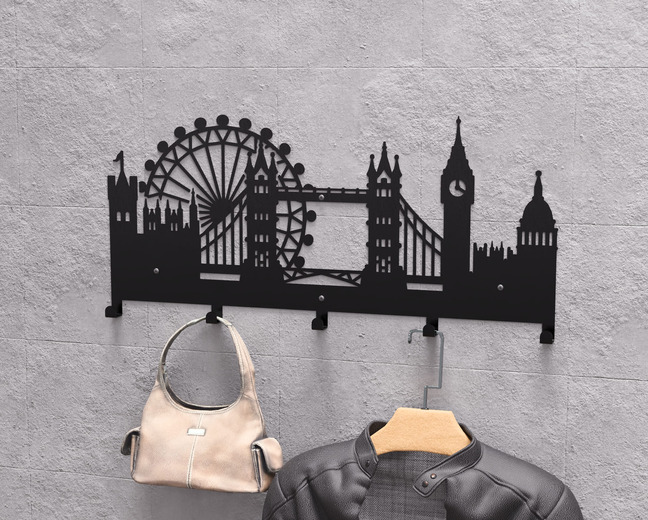 London Wall-Mounted Coat Rack. DXF, SVG files for plasma, laser cutting. Wall Coat Rack
