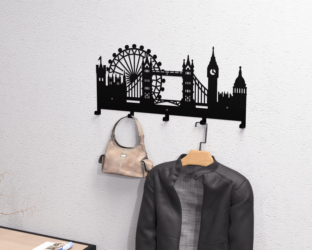 London Wall-Mounted Coat Rack. DXF, SVG files for plasma, laser cutting. Wall Coat Rack. Фото 2