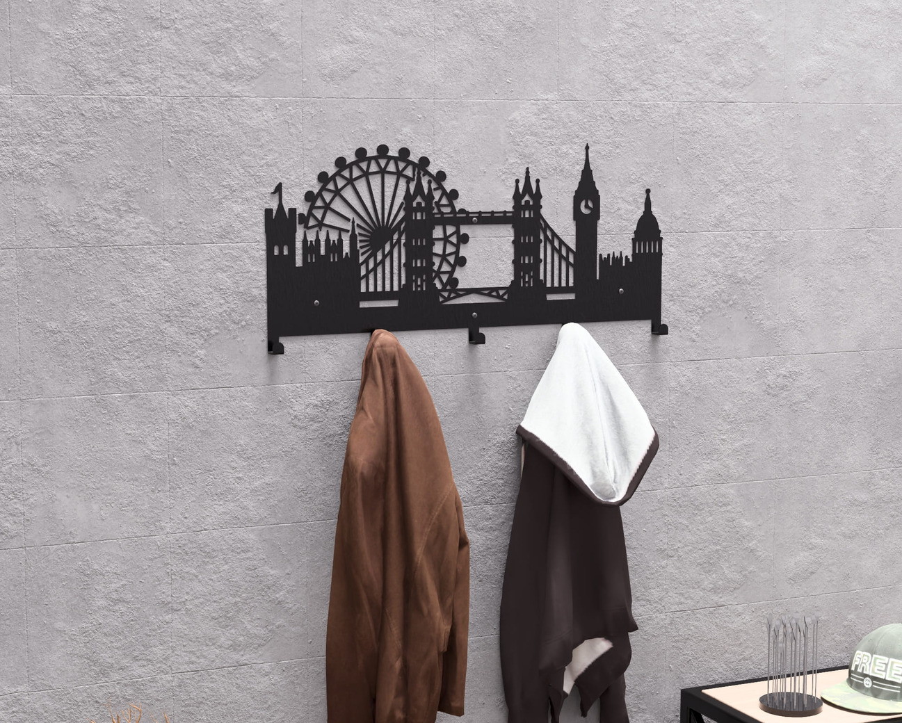 London Wall-Mounted Coat Rack. DXF, SVG files for plasma, laser cutting. Wall Coat Rack. Фото 4