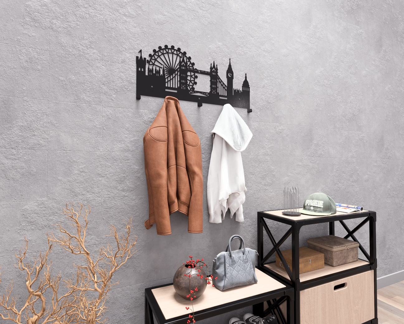 London Wall-Mounted Coat Rack. DXF, SVG files for plasma, laser cutting. Wall Coat Rack. Фото 6