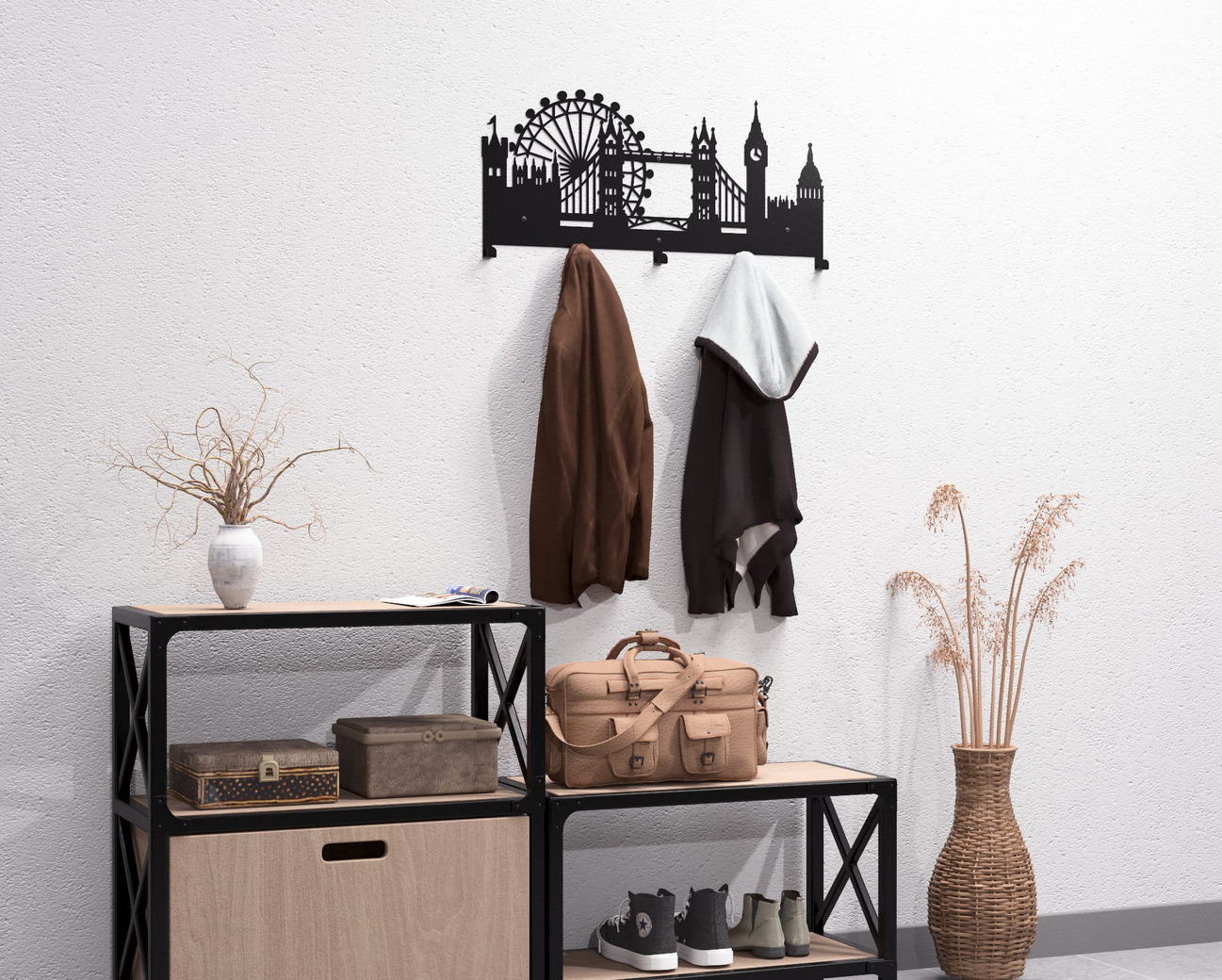 London Wall-Mounted Coat Rack. DXF, SVG files for plasma, laser cutting. Wall Coat Rack. Фото 5