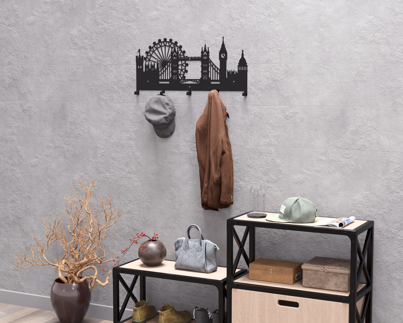 London Wall-Mounted Coat Rack. DXF, SVG files for plasma, laser cutting. Wall Coat Rack. Фото 7