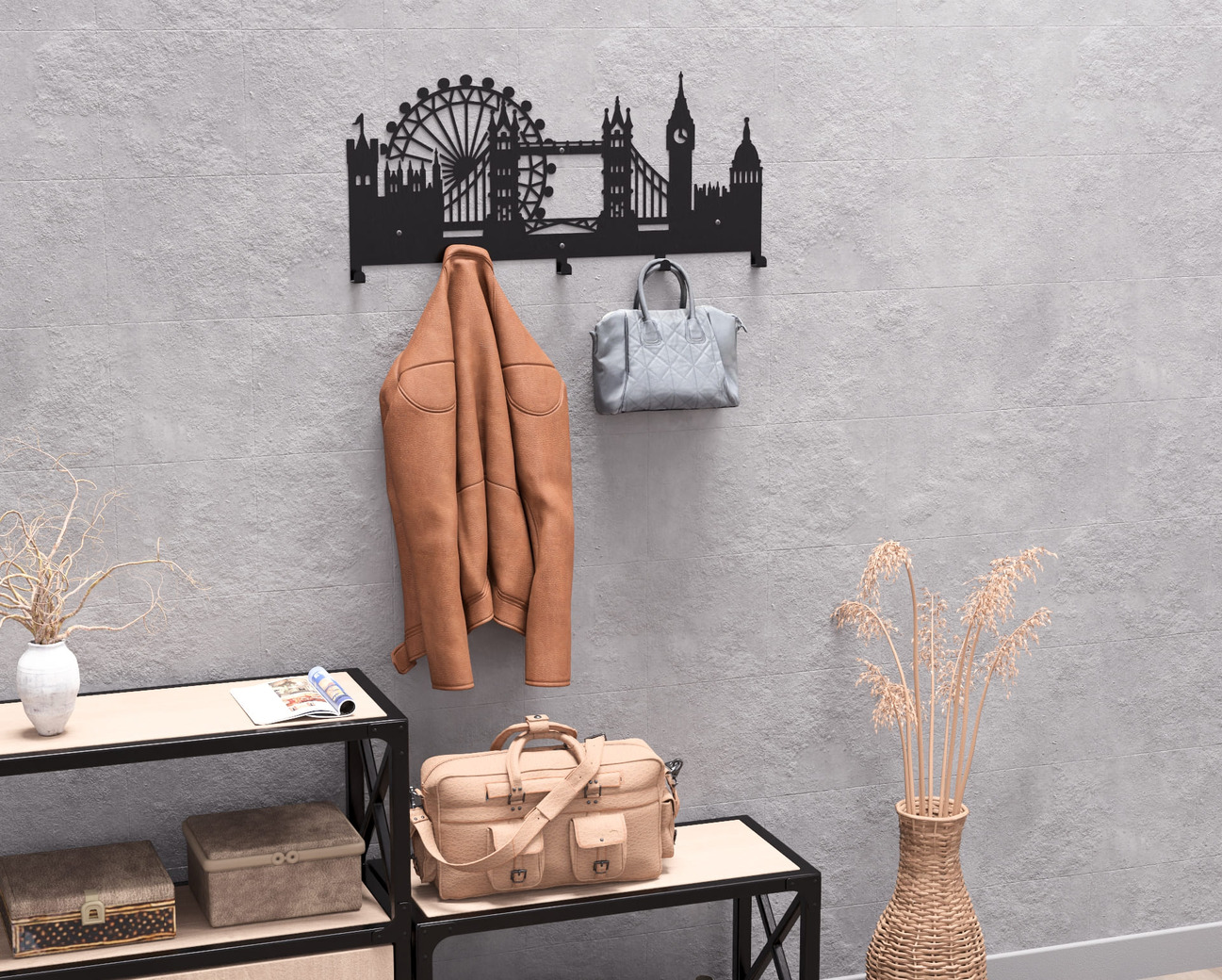 London Wall-Mounted Coat Rack. DXF, SVG files for plasma, laser cutting. Wall Coat Rack. Фото 8