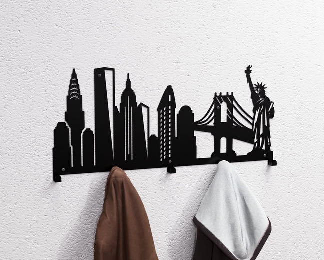 New York Wall-Mounted Coat Rack. DXF, SVG files for plasma, laser cutting. Wall Coat Rack
