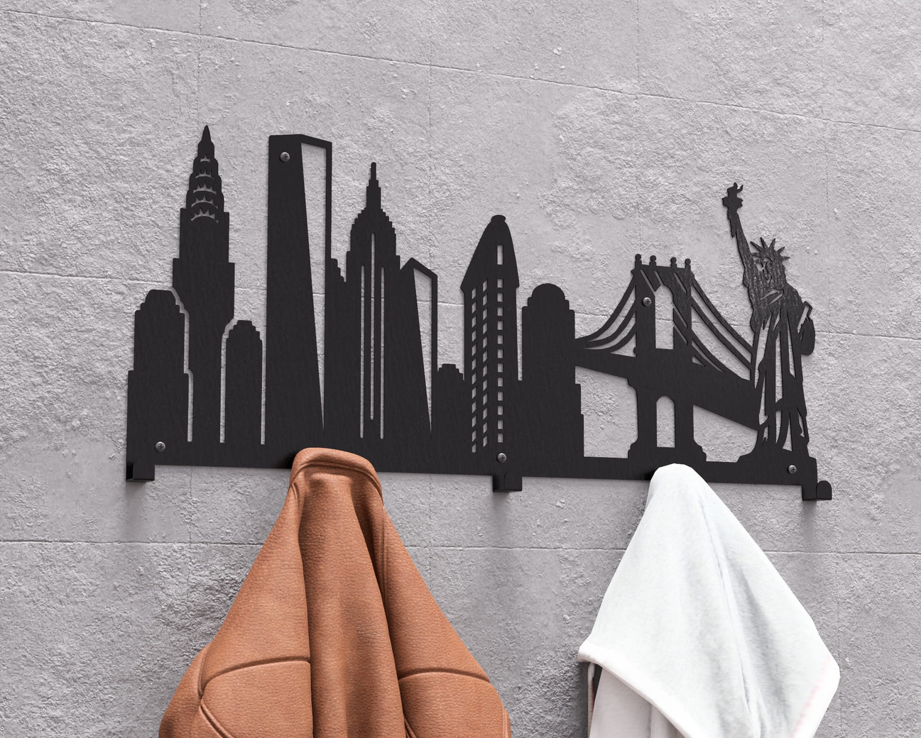 New York Wall-Mounted Coat Rack. DXF, SVG files for plasma, laser cutting. Wall Coat Rack. Фото 3