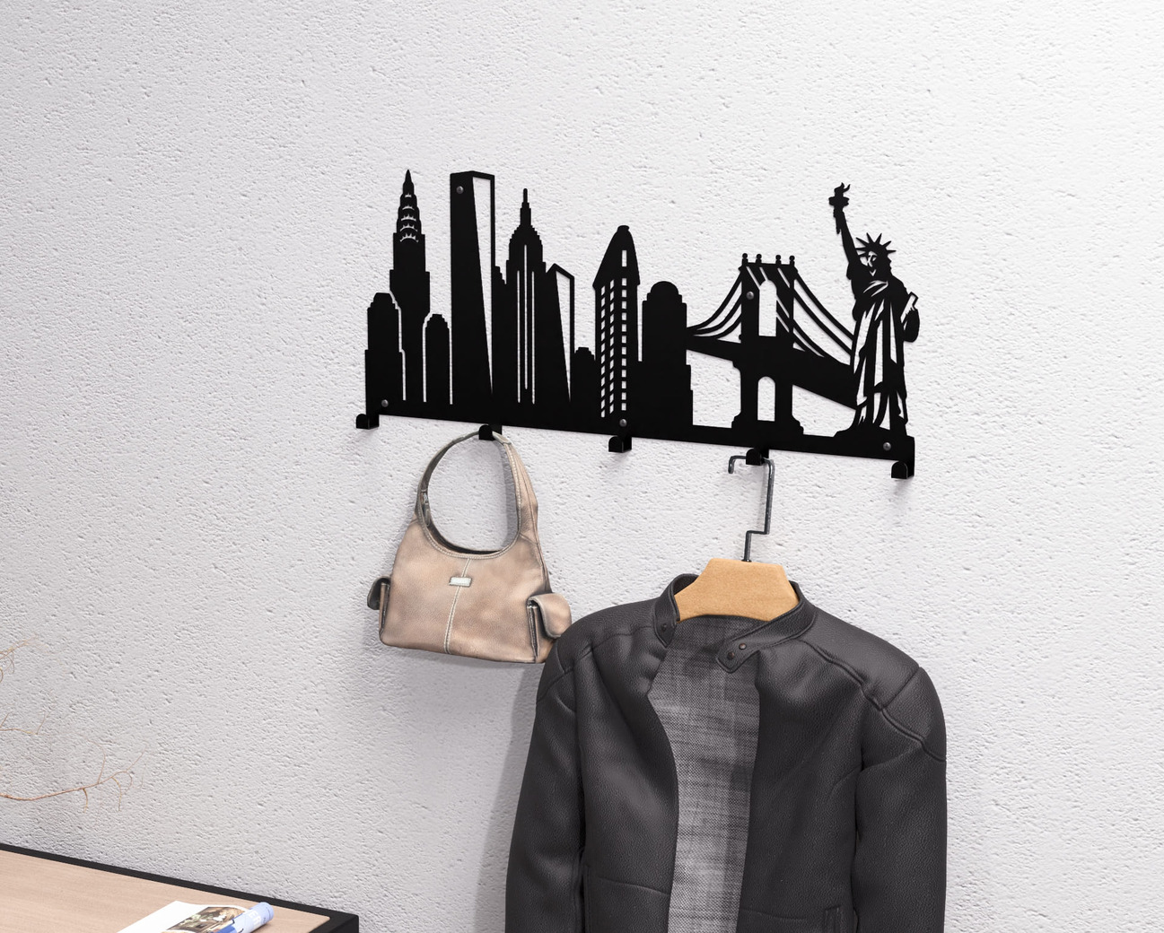 New York Wall-Mounted Coat Rack. DXF, SVG files for plasma, laser cutting. Wall Coat Rack. Фото 2